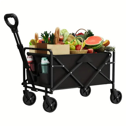 Heavy-Duty Folding Utility Wagon - Collapsible, Portable, and Spacious Cart with Wheels for Camping, Shopping, Sports, Picnic,