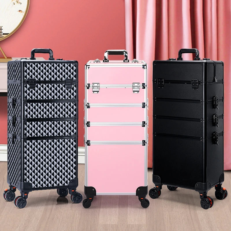 Professional 2/3/4 layers trolley makeup suitcase portable cosmetic trolley luggage box nail tattoo embroidery beauty toolbox