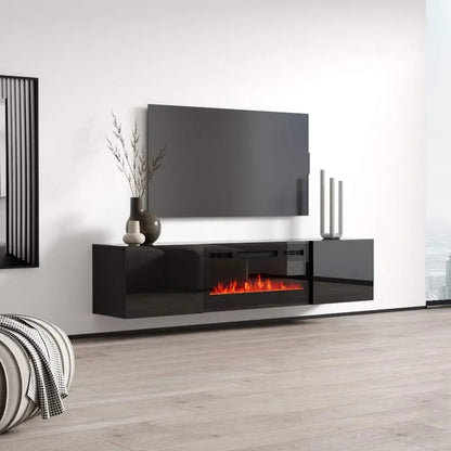 Cali BL-EF Floating Fireplace TV Stand for TVs up to 80" Modern High Gloss 72" Entertainment Center Wall Mounted Electric