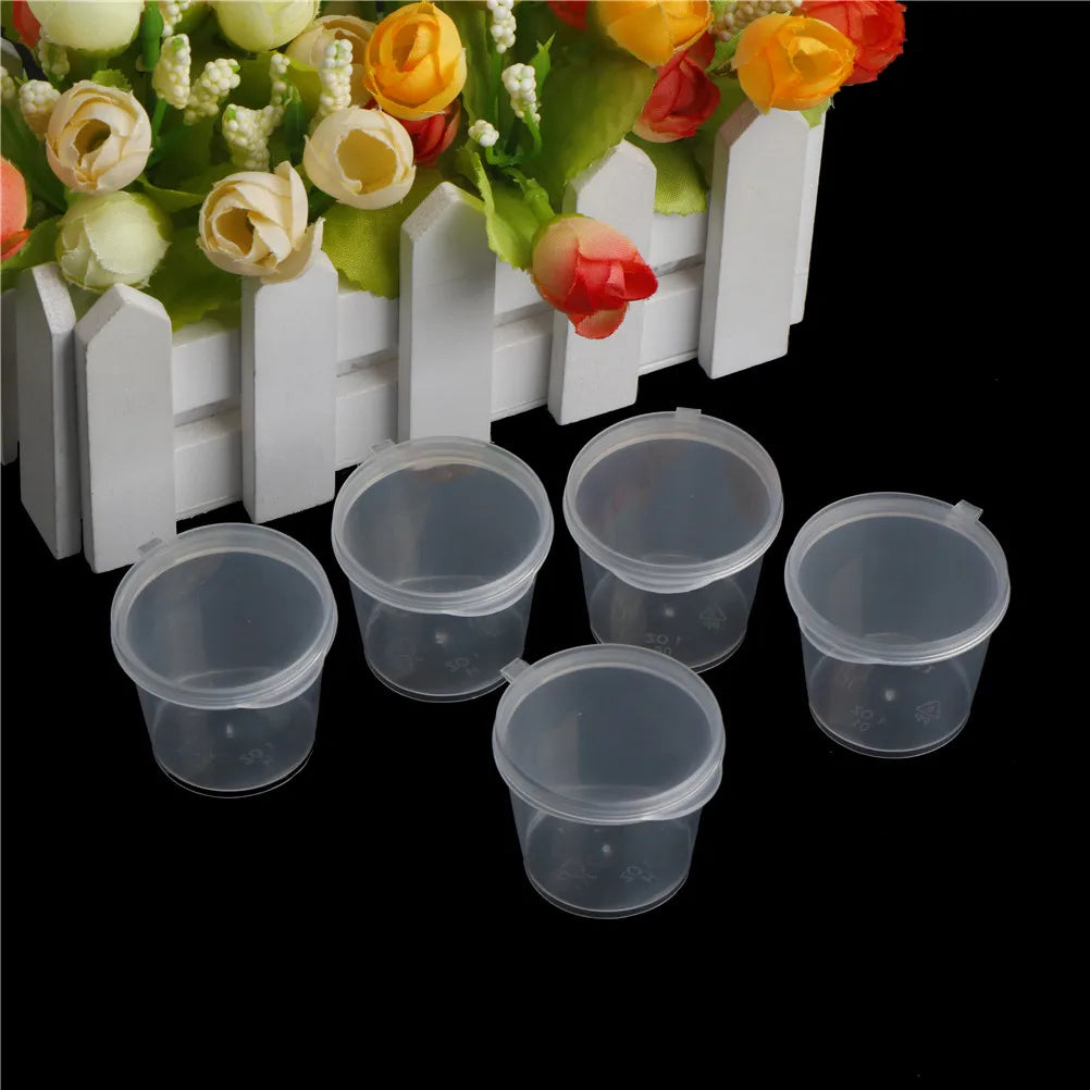 100Pcs Small Plastic Disposable Sauce Cups Food Storage Clear Package Box&Lid