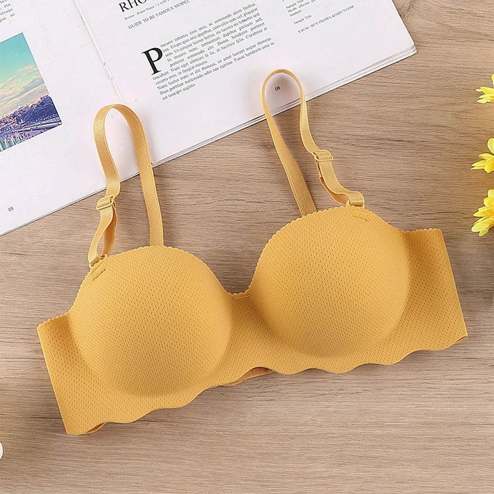 Female Gather Removable Shoulder Strap Solid Color Wireless Lingerie One-pieces Sexy Bras Push Up Seamless Underwear for Women - MarvelouStoree