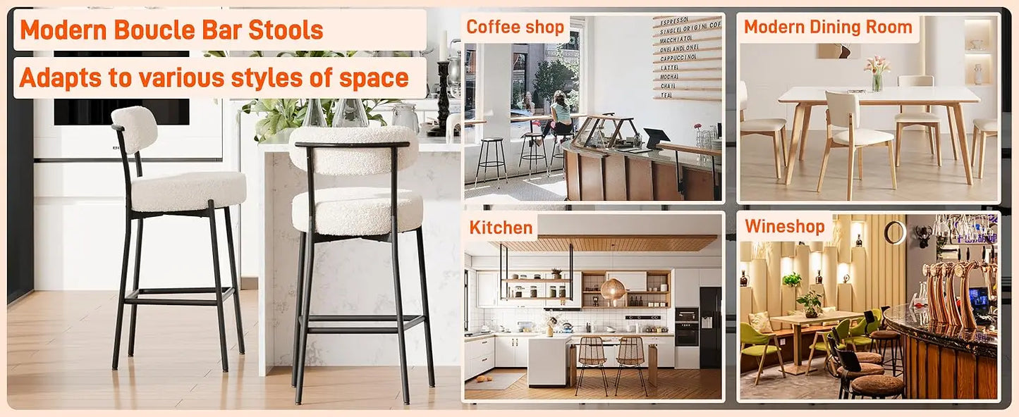 4 Inch(about 10.2 cm)Thick round Seat Height Metal Bar Stool,with Curved Back,Suitable for Kitchen Island、Coffee Shop、Bar