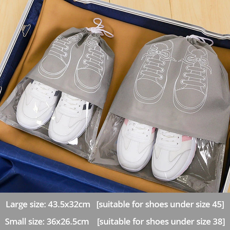 5pcs/set Shoe Storage Bag With Thickened Non-woven Fabric Strap Mouth Large Capacity Travel Waterproof Shoe Bag Moistureproof