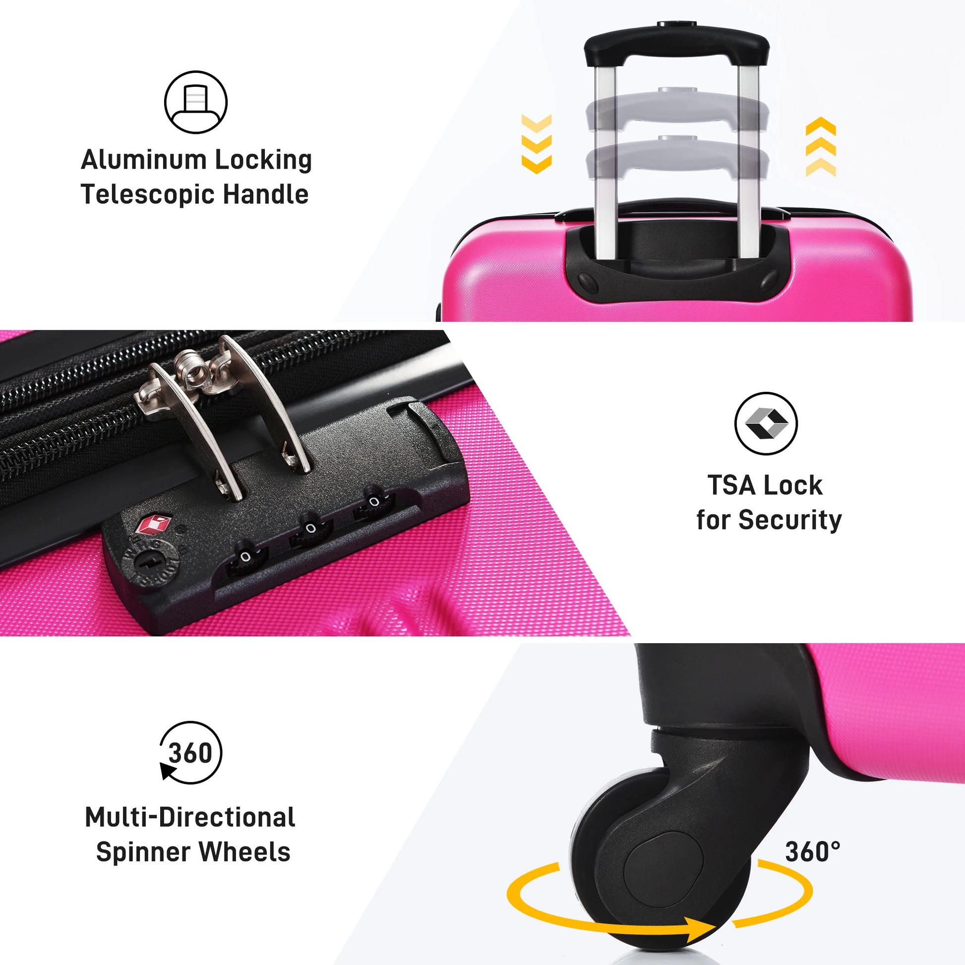 ZHUISHU Hardshell Luggage Sets 4 pcs with Bag Spinner Suitcase with TSA Lock Lightweight 16" 20" 24" 28" Luggages Travel Bags