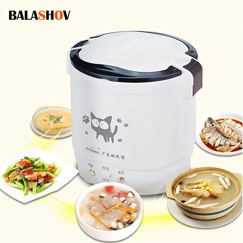 Electric Mini Rice Cooker Portable MultiCooker Household Rice Cookers 12V 24V 220V Pot Cooking Machine Pans For Car Truck Home