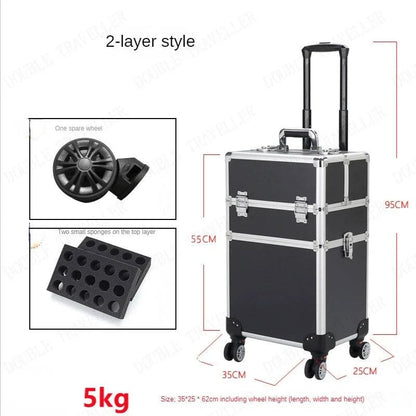 Multi-functional New Trolley cosmetic bag,rolling luggage Makeup Toolbox case Cosmetic Bags on Wheel,Nail tattoo trolley box bag - MarvelouStore