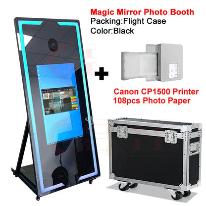 Portable Mirror Photo Booth Selfie Machine 32in Touch Screen Built-in Mini PC 65 inch Magic Mirror Photo Booth for Partys Events