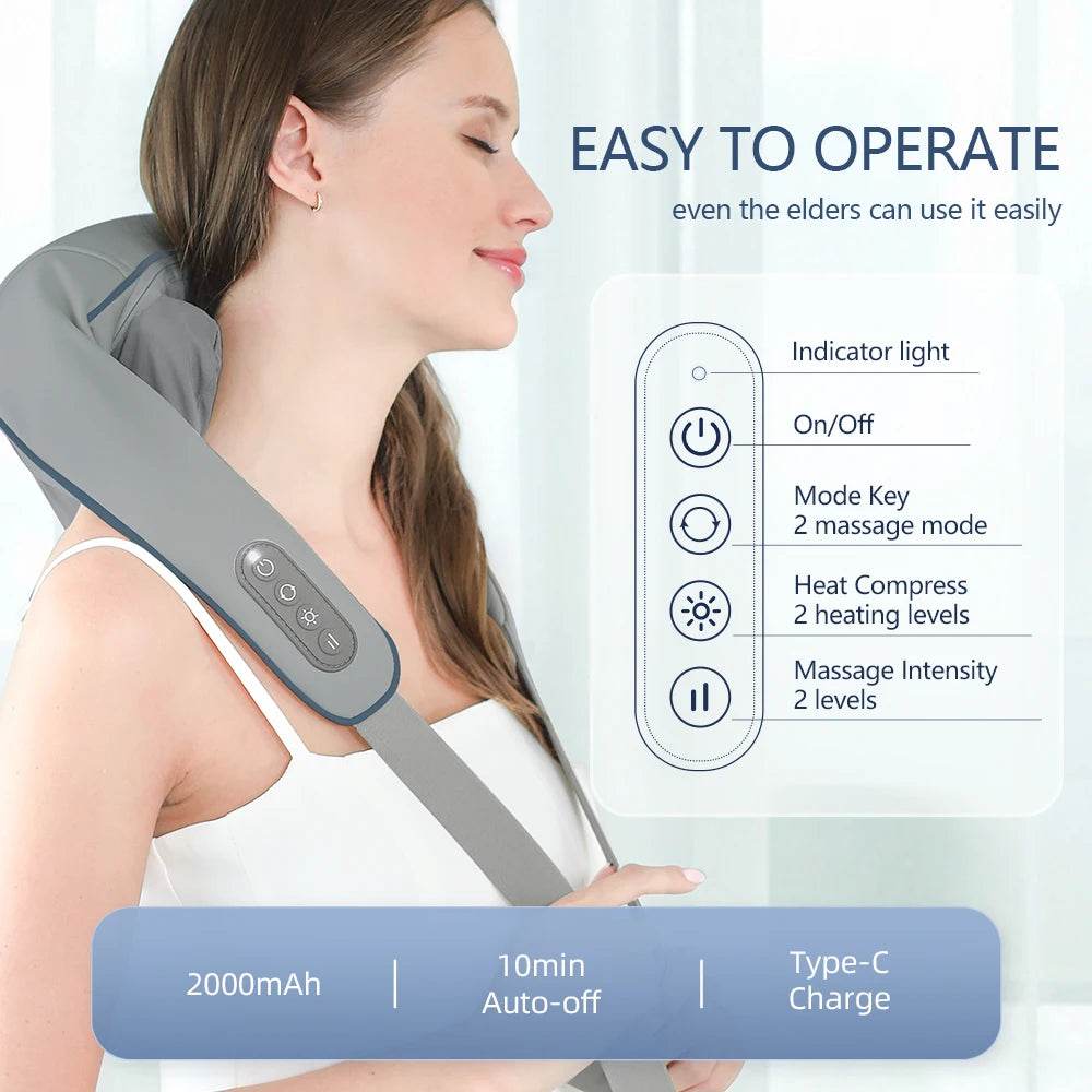 Foreverlily Wireless Neck And Back Massager Neck And Shoulder Kneading Massage Shawl Neck Cervical Relaxing Trapezius Massager - MarvelouStoree