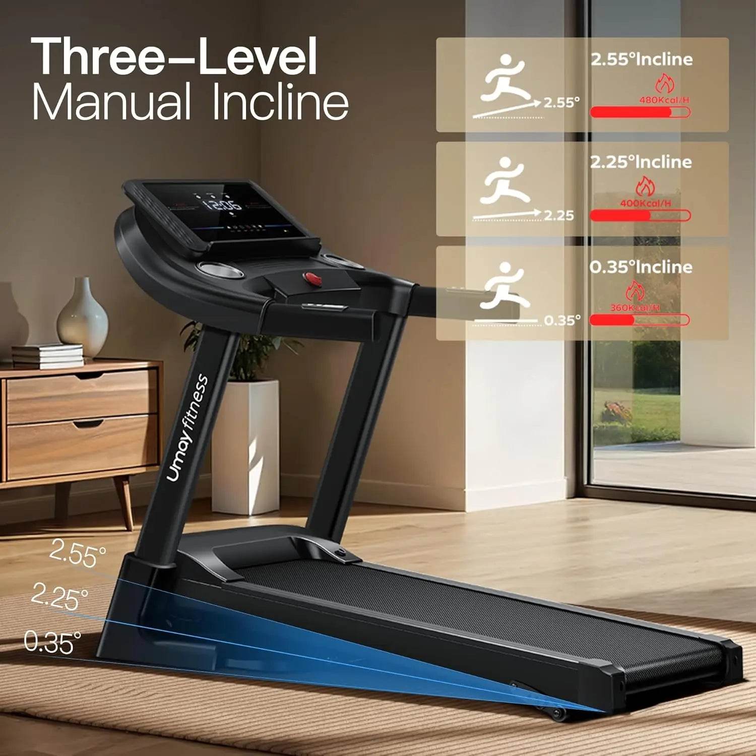 Home Auto Folding 3 Level Incline Treadmill with Pulse Sensors, 3.0 HP Quiet Brushless, 8.7 MPH, 300 lbs Capacity - MarvelouStoree