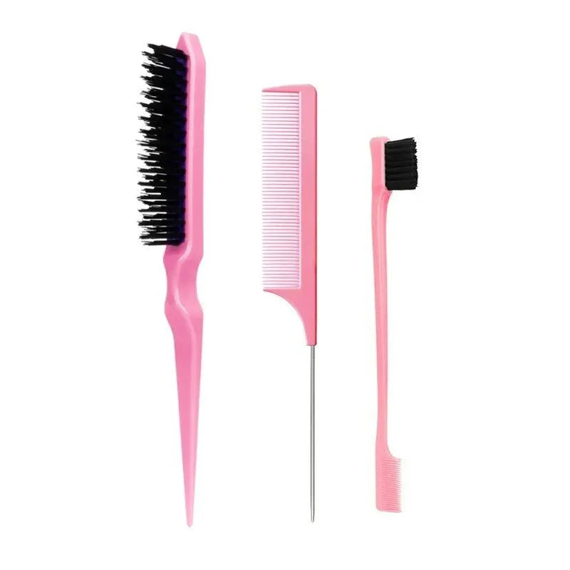 New Three-piece Hair Brush Set Sharp-tail Comb Three-row Hair Comb Steel Needle Mouse Tail Comb Toothbrush Eyebrow Brush Tool