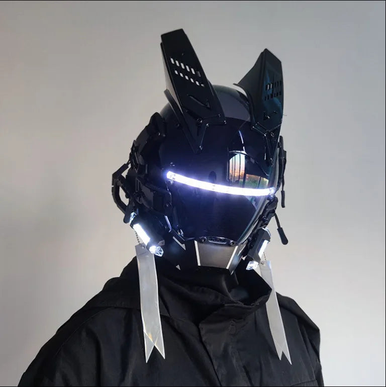 Cyberpunk Mask Round Light Wing Braid Triangle Light Festival LED Light Techno Sense Boy Helmet Cosplay Mask  Mascaras