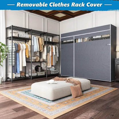 Heavy Duty Clothes Rack with Cover Loads 795 LBS Clothing Racks for Hanging Portable Freestanding Wadrobe Closet 56W*16D*75.5H - MarvelouStoree