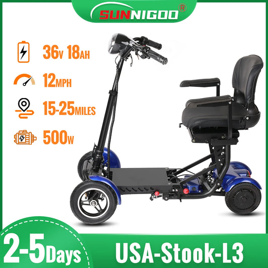 4 Wheel Mobility Scooter 36V 18Ah Lithium Battery Foldable Electric Powered Wheelchair Four Wheel Golf Cart Scooter