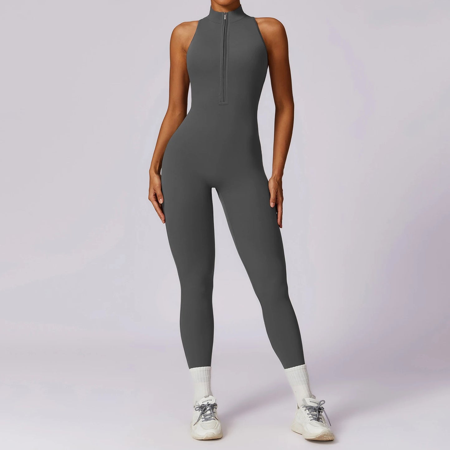 Backless Jumpsuits Zipper Sports Bodysuits Women Yoga Sets Sportswear Fitness Overalls One Piece Suit Workout Playsuit Female