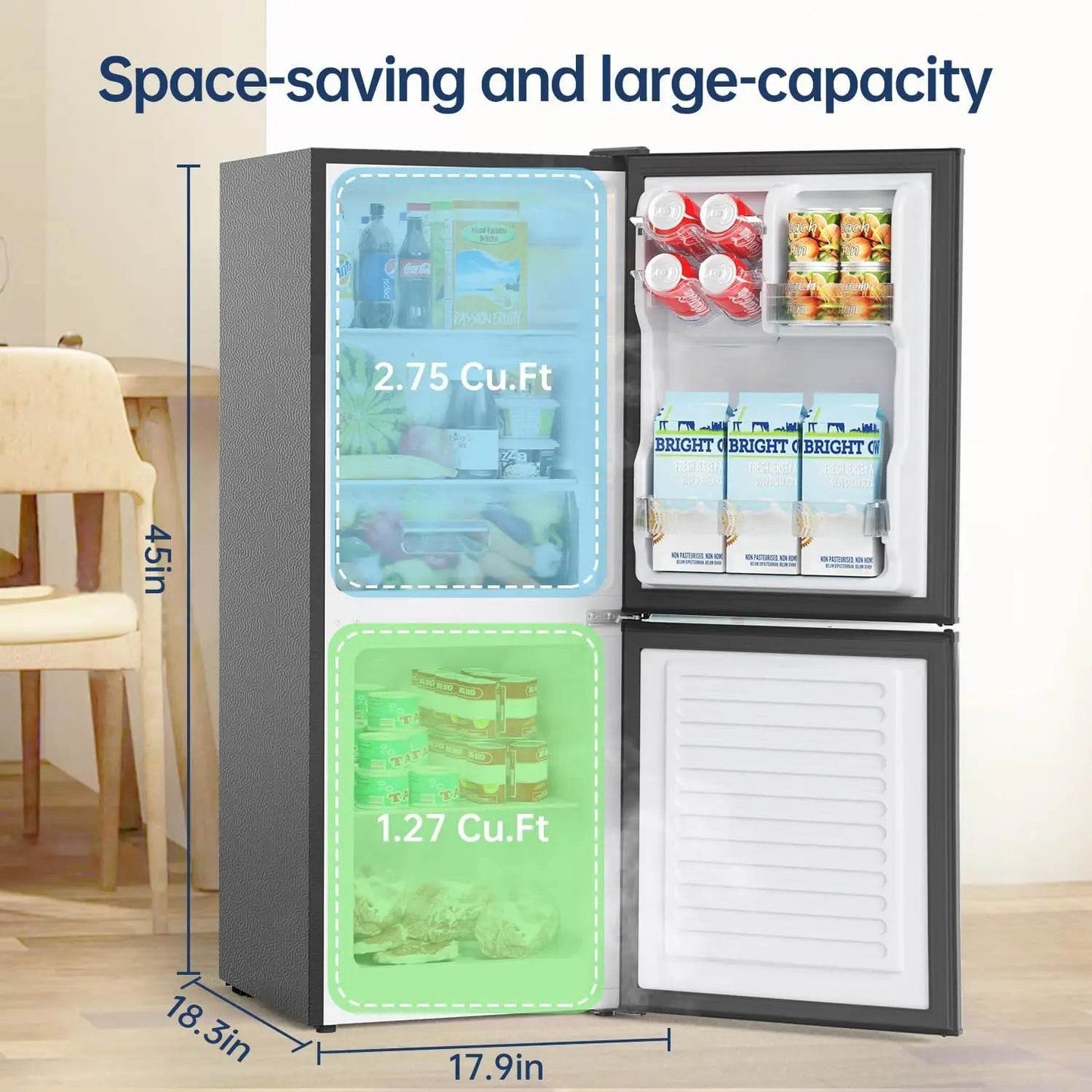 Small Refrigerator with Freezer, 4.0 Cu.Ft, Small Fridge with Freezer, 2 Door, with Bottom Freezer, Compact Refrigerator - MarvelouStoree