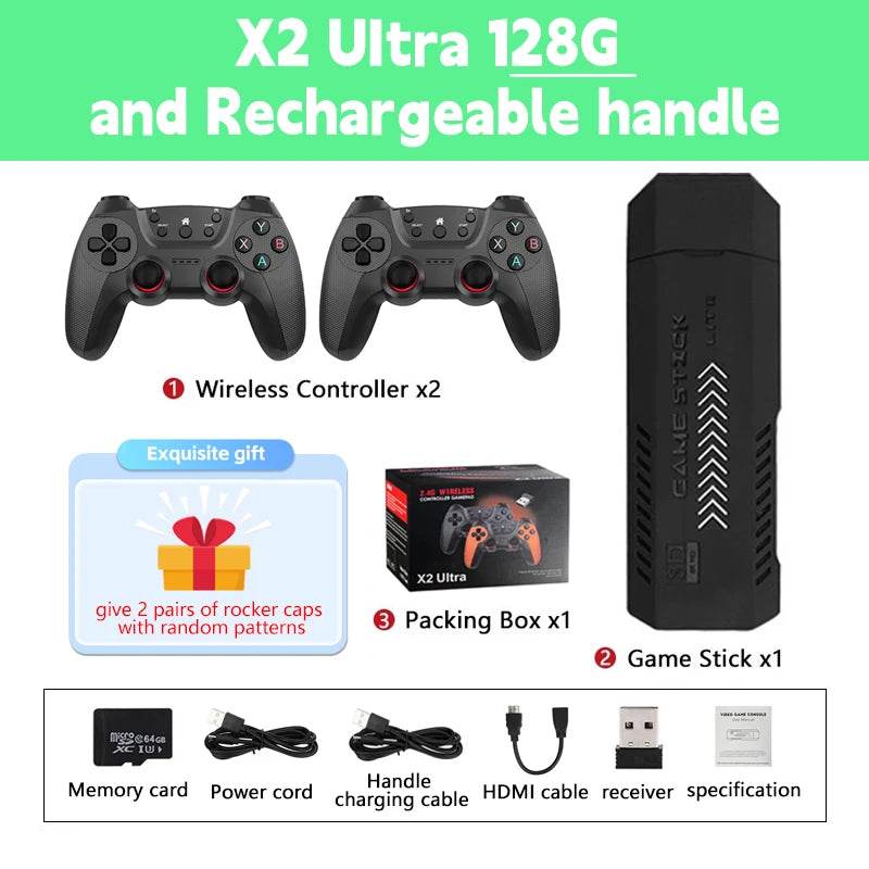 X2 Ultra Video Game Stick Console Or ONLY 2.4G Double Wireless Controller 4K HD30000 Games 128G Retro Games Christmas Gift - MarvelouStoree