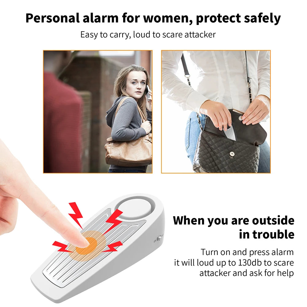 Awapow 2Pcs 130dB Loud Personal Self Defense Alarm Door Stop Alarm Mini Portable Outdoor Travel Safety Protection For Women