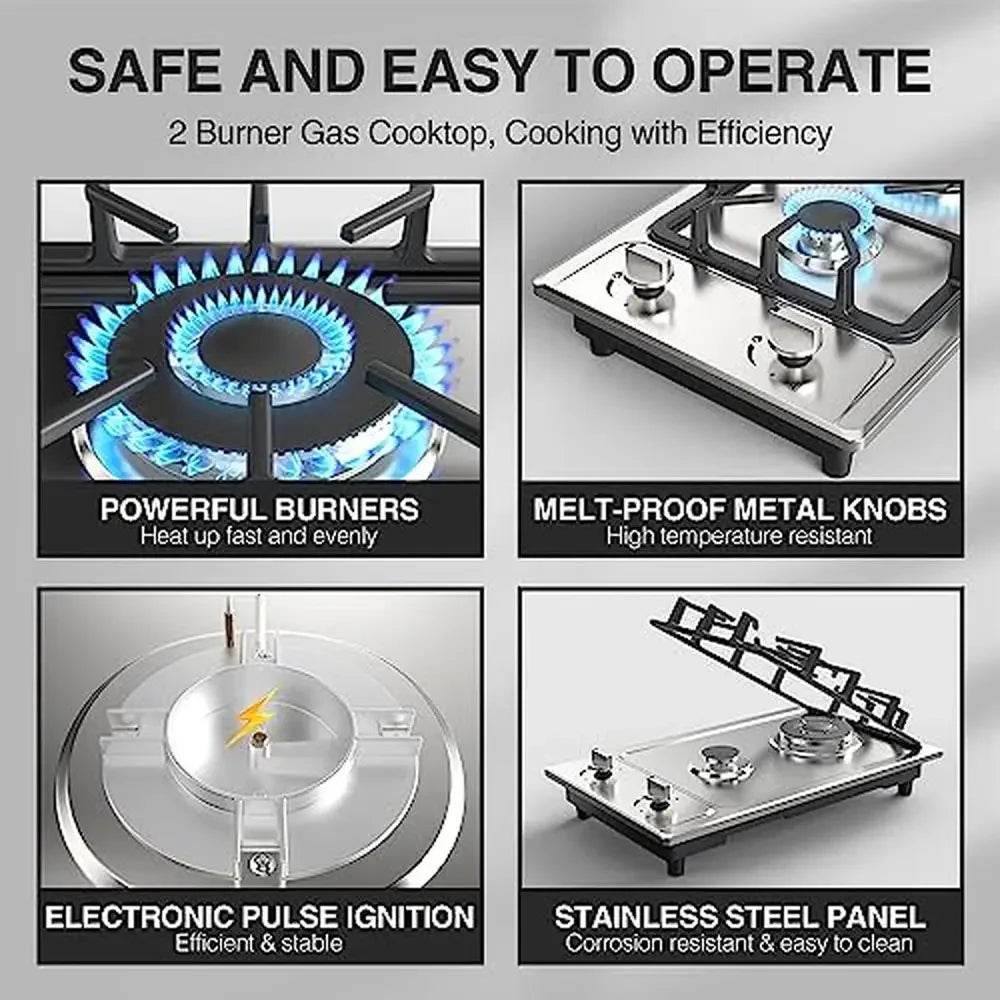 Portable Gas Cooktop Stainless Steel 2 Burner Stove Dual Fuel Built-in RVs and Apartments - MarvelouStoree