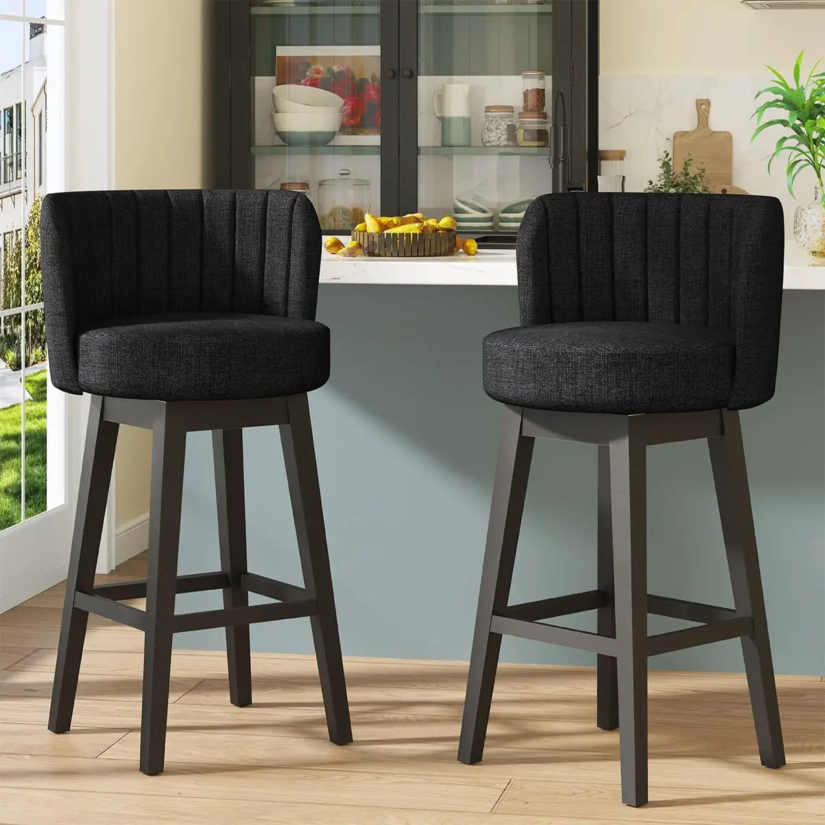 Bar Stool Padded Seats and Solid Wood Pedals,Seat Height Modern Bar Chair with Backrest,Suitable for Bars and Kitchen Islands