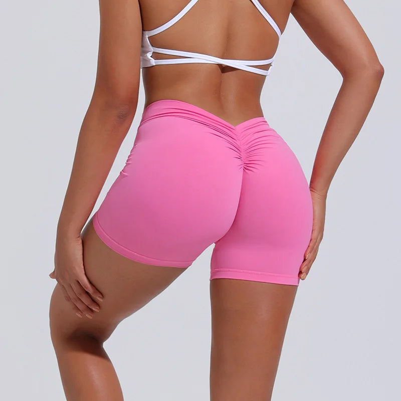 Yoga Shorts Women V Curve Sexy Gym Push Up Shorts Pleated Stretchy  Fitness Tights Cycling Shorts Activewear