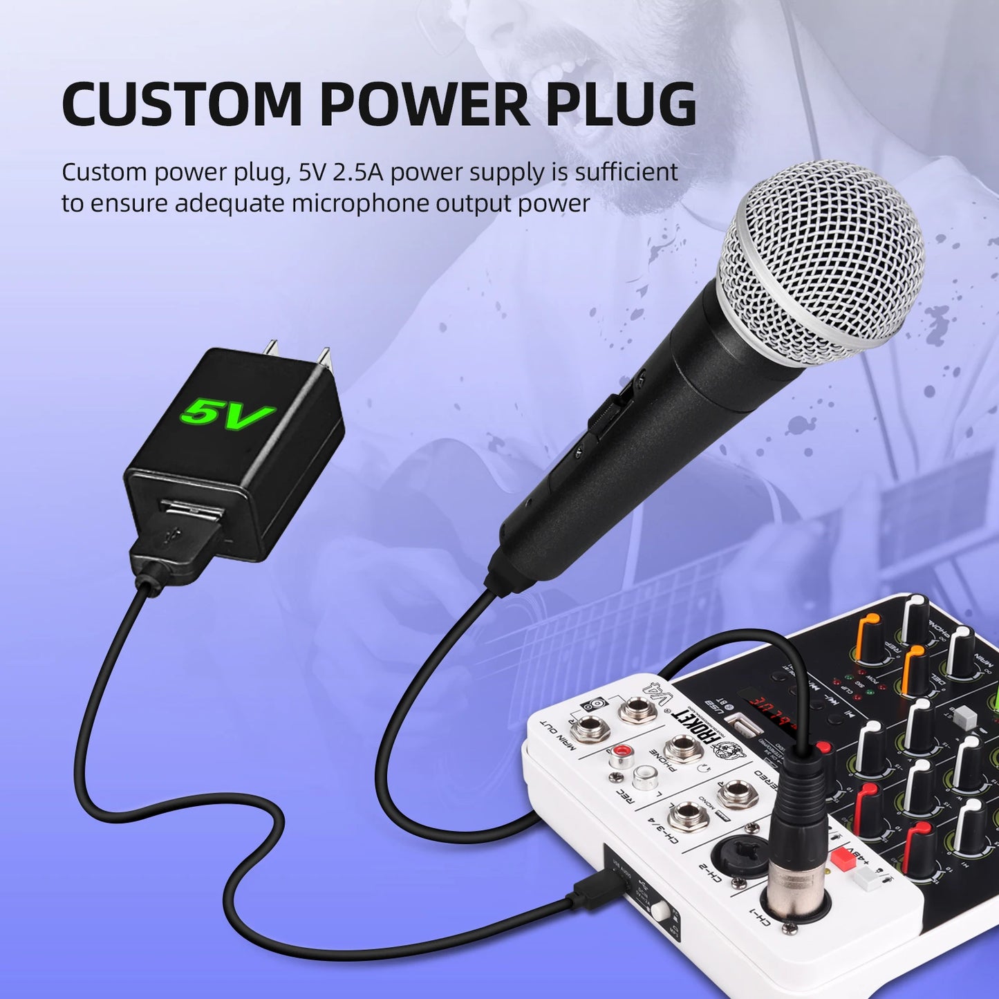 V4 Audio Interface Mixer with Bluetooth USB Recording Computer 48V Phantom Power Delay Replay Effects, 4-Channel Audio Mixer