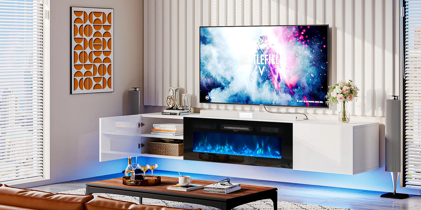 oneinmil Floating TV Stand with 36" Electric Fireplace,70" TV Console with Fireplace, Floating TV Shelf/TV Cabinet