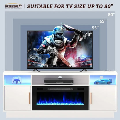 Electric Fireplace TV Stand-Led Entertainment Center-70 inch TV Stand with 36" Electric Fireplace-Living Room Tv Cabinet