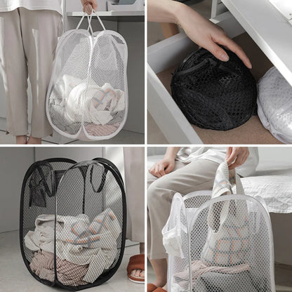 Folding Dirty Laundry Sorting Basket Washing Frame Bathroom Cloth Mesh Storage Bag Frame Bucket Laundry Organizers Storage Pouch