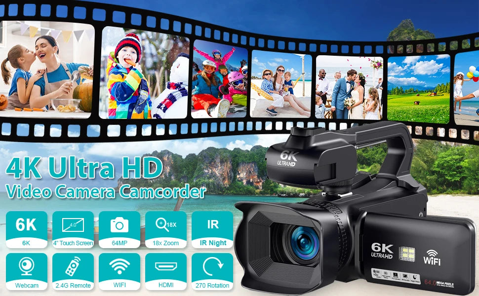 6K Professional Camcorder WIFI Digital Video Camera For Youtube Streaming Vlog Recorder 18X Webcam Stabilizer Camera