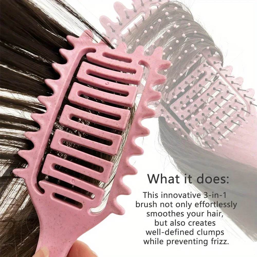 3 in 1 Curl Define Styling Brush Hollow Out Detangling Hair Brush Tangled Hair Comb Shaping Defining Curls Barber Styling Tools - MarvelouStoree