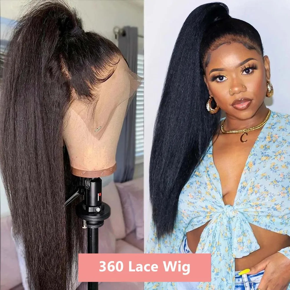 Kinky Straight Human Hair Wigs For Women 180 Density 13x4 Hd Lace Frontal Wigs Yaki Straight Glueless Lace Front Human Hair Wigs