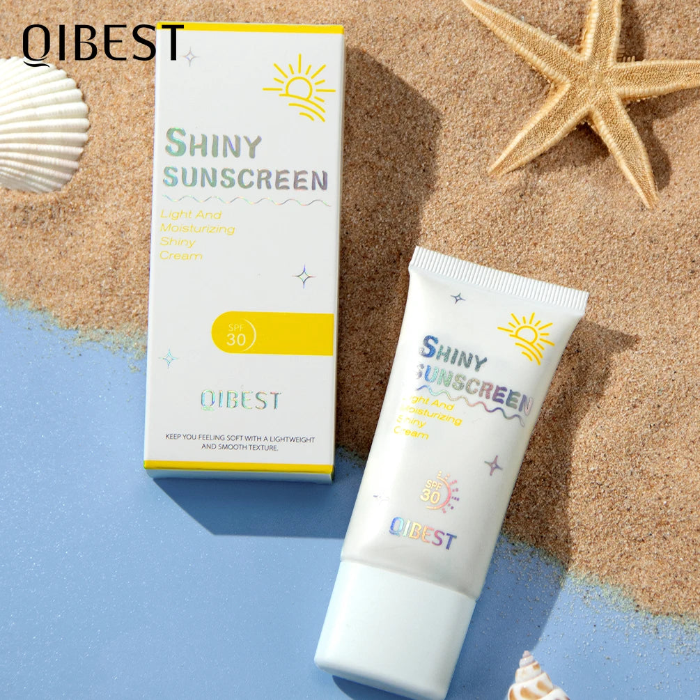 QIBEST Pearlescent Body Sunscreen Whitening Sun Cream Protective Cream Oil-Control Moisturizing Makeup Shimmer Primer Brightens