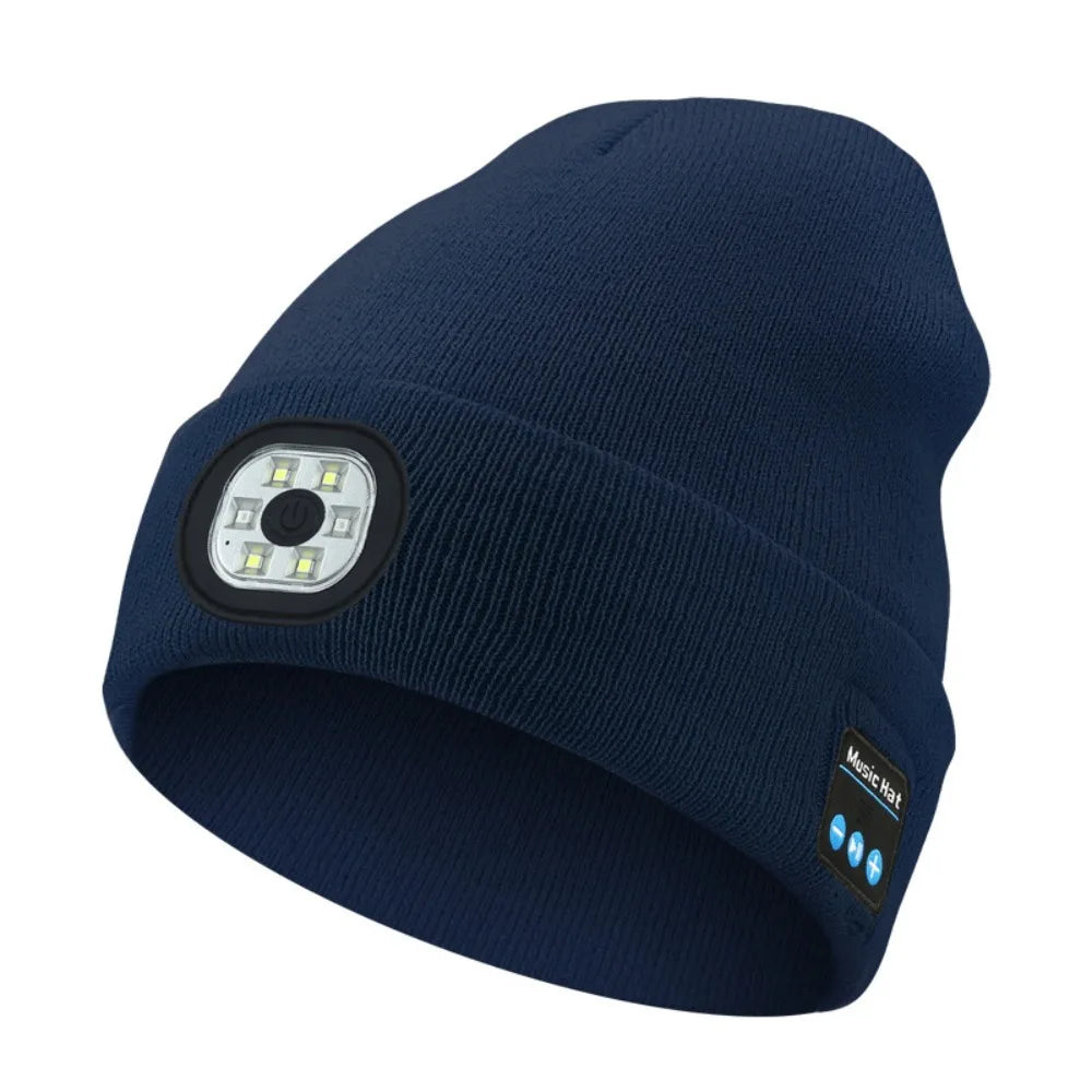 Bluetooth LED Light Woolen Hat Removable Rechargeable Music Warm Beanie With Button Battery Warning Light