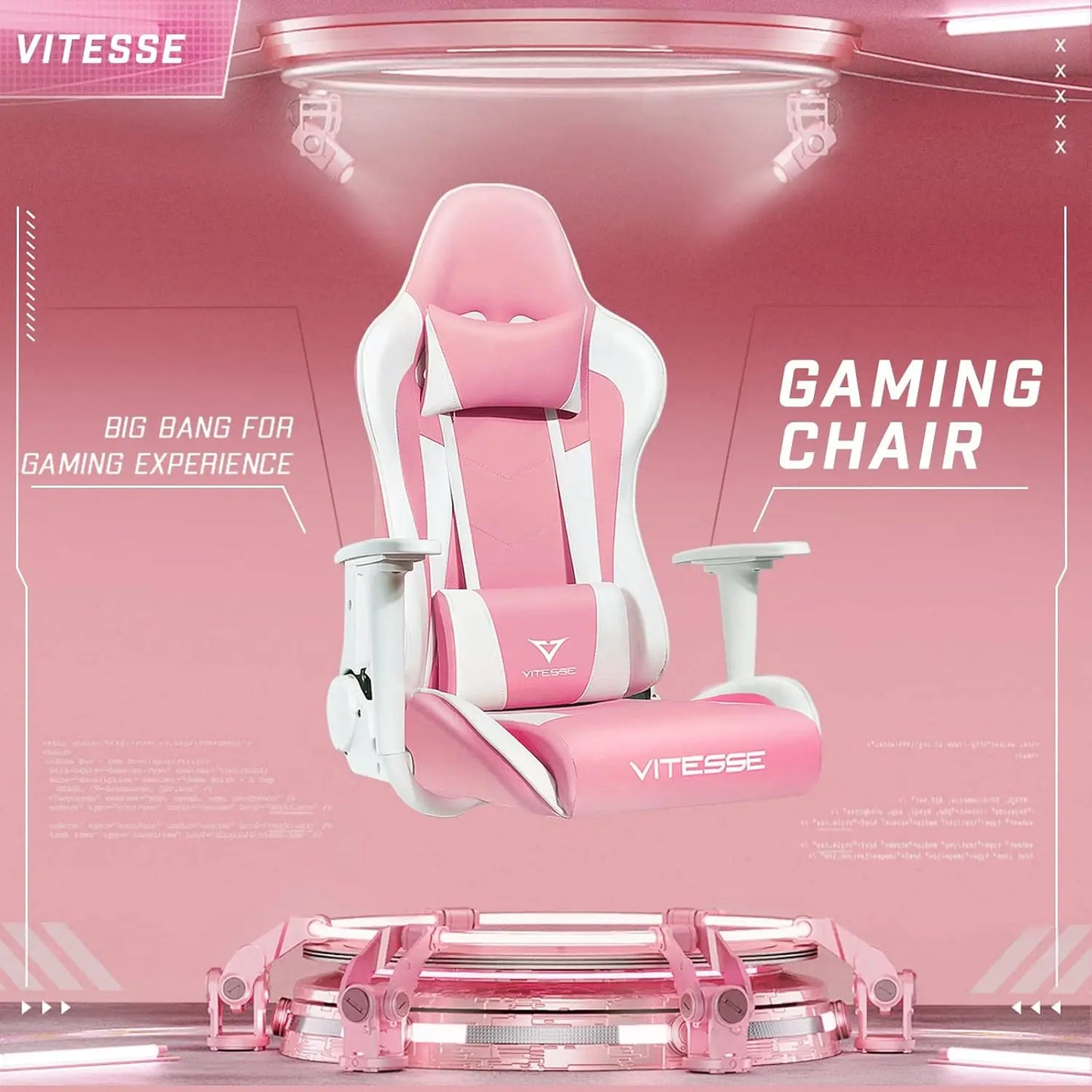 Pink Cute Kawaii Gaming Chair for Girl Ergonomic Desk Racing Office Adjustable High Back Game Swivel Leather Chair with L