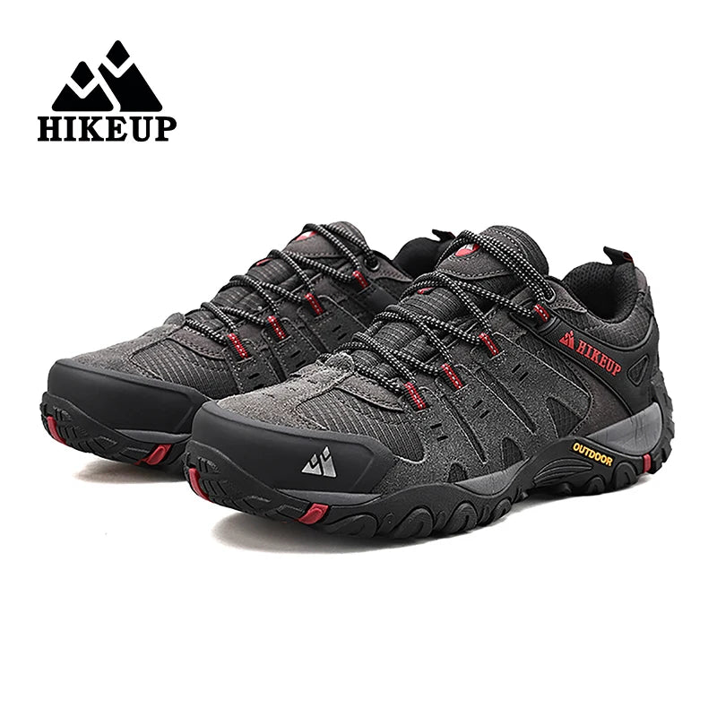 HIKEUP Men's Hiking Shoes Suede Leather Outdoor Shoes Wear-resistant Men Trekking Walking Hunting Tactical Sneakers