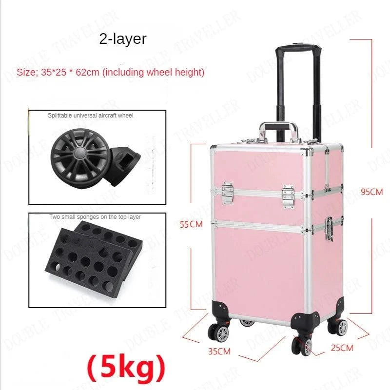 Multi-functional New Trolley cosmetic bag,rolling luggage Makeup Toolbox case Cosmetic Bags on Wheel,Nail tattoo trolley box bag - MarvelouStore