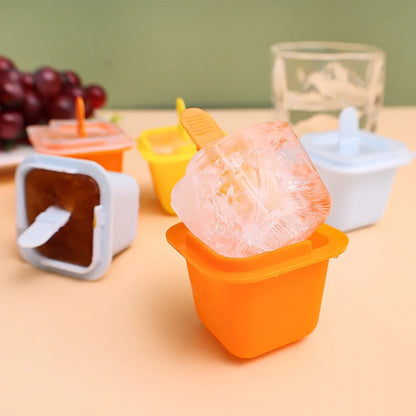 Square Ice Cube Molds Food Grade Silicone Ice Cream Mould Tray with Popsicle Stick DIY Jelly Pudding Summer Ice Drink Ball Maker