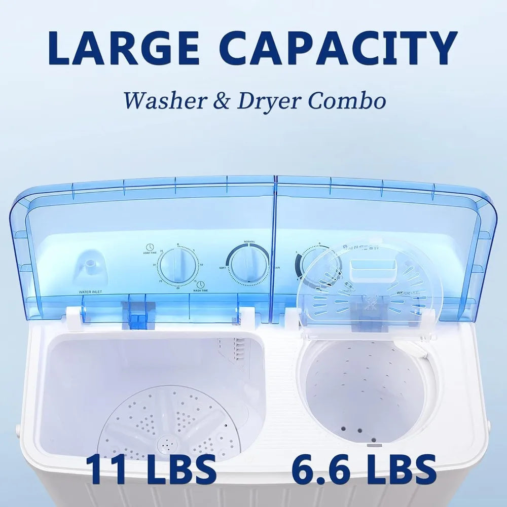 Portable Washing Machine, Mini Twin Tub Washer and Dryer Combo with 17.6 lbs Large Capacity, for Apartment, Dorm, RV, Camping