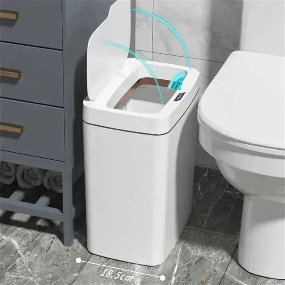 Smart Bathroom Trash Can Automatic Bagging Electronic Trash Can White Touchless Narrow Smart Sensor Garbage Bin Smart Home 15L