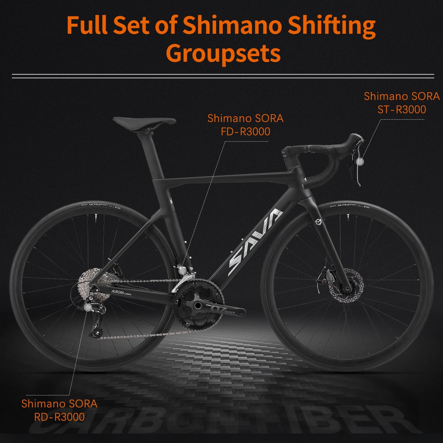 Ships from US  SAVA Carbon Fiber Road Bike R08-R3000 with SHIMAN0 SORA R3000 18Speed 9.6kg Dual Disc Brakes