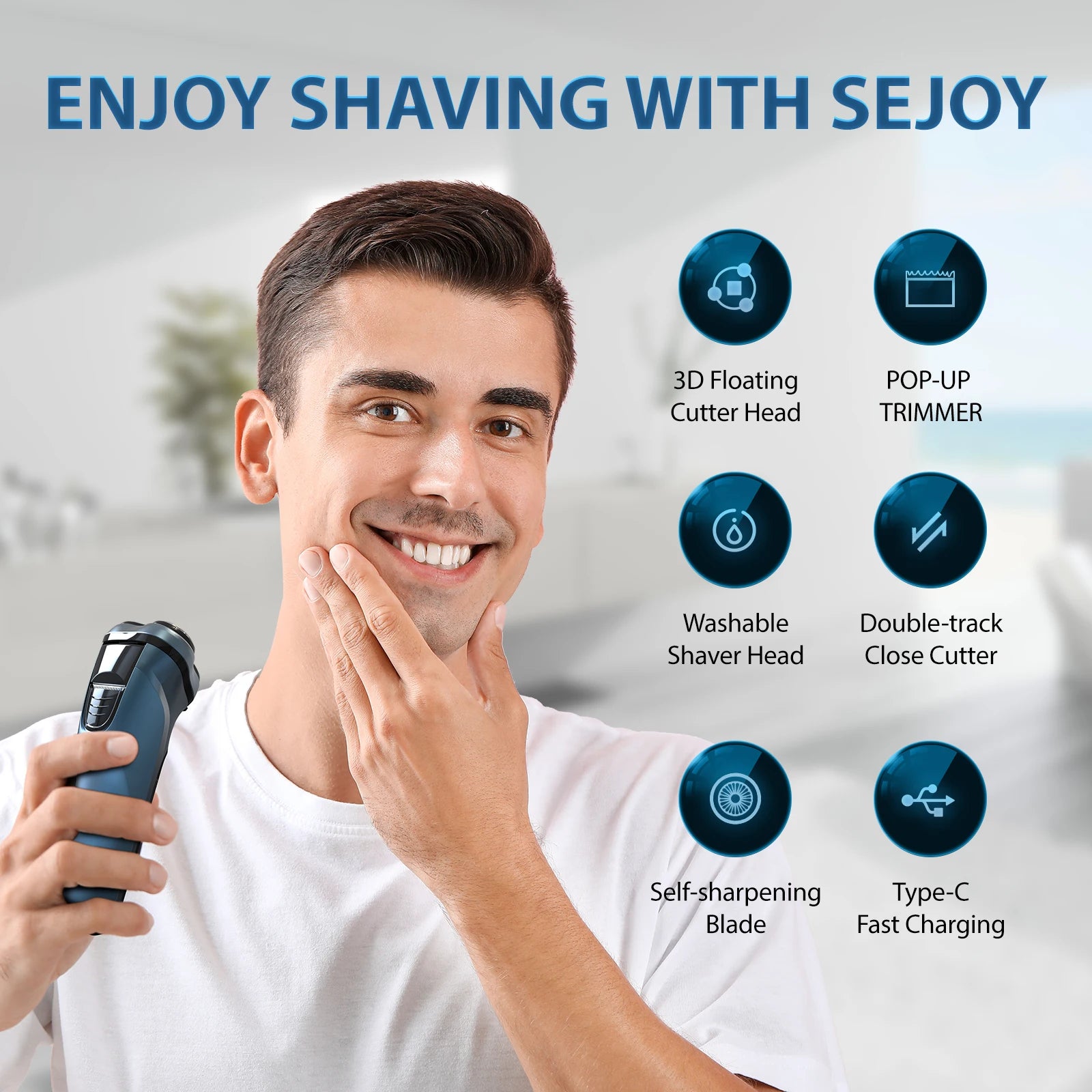 Sejoy 5W Electric Rotary Shavers for men 2 in 1 Razor Rechargeable Hair Trimmer 3D Floating Blade Washable Shaving Beard Machine