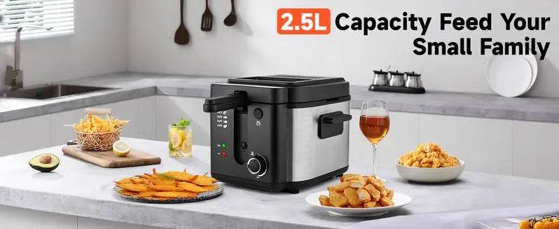 SUSTEAS Deep Fryer with Basket, 1500W Electric Deep Fryers for Home Use with Temperature Control, Removable Lid and 2.5L/1.5L - MarvelouStoree