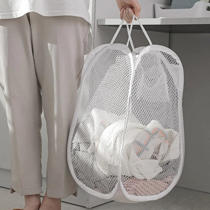 Portable Mesh Pop Up Laundry Hamper Wide Opening Breathable Collapsible Space-Saving Laundry Basket Dorm Travel Bathroom Items