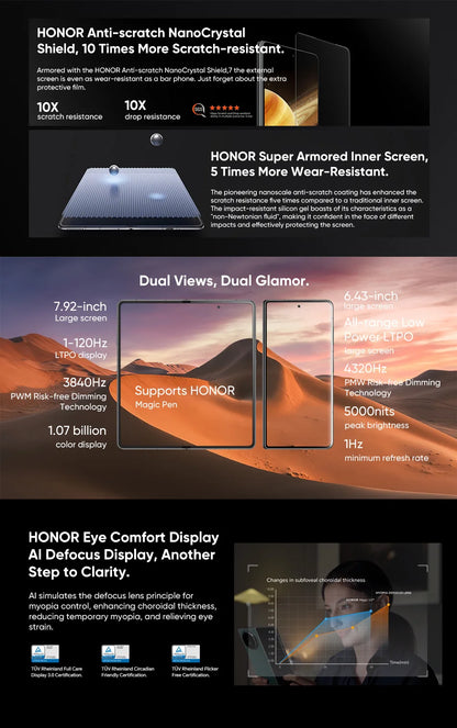 2024 New Honor Magic V3 Global Version 5G Foldable LTPO AMOLED 120Hz Display 7.92" 50MP Cameras Snapdragon 8 Gen 3 5150mAh 66W