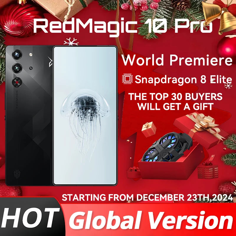 World Premiere Global Version RedMagic 10 Pro 5G Gaming Phone 6.853" Snapdragon 8 Elite 7050mAh 80W Charge 50MP NFC