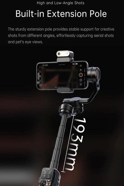 Hohem M7 iSteady M7 Smartphone Gimbal AI Tracker Fill Light Detachable Control Screen Extension Rod for iPhone TikTok YouTube