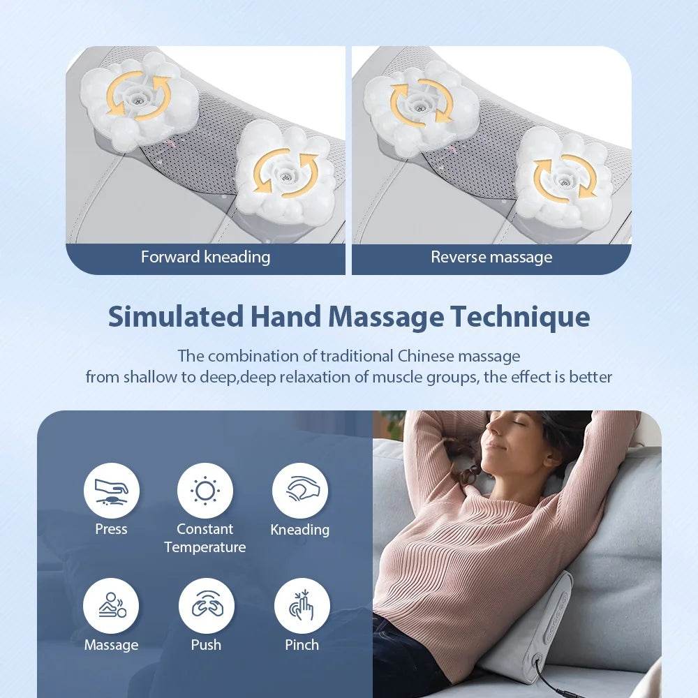 Electric Pillow Massager Neck Shoulder Massage Pillow Waist Back Kneading Massage Cushion Head Massager Neck Cervical masajeador