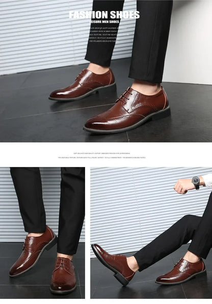 Fashion Black Brown Dress Shoes Mens Business Shoes PU Leather Oxford Social Luxury Shoes Boys Prom Casual Footwear Pointed Toe