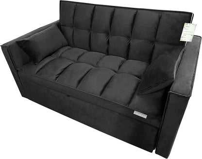 Convertible Sofa Bed, 3-in-1 Multi-Functional Velvet Sleeper Pull-Out Couch, 55'' Loveseat Bed Chaise Lounge with Adjustable - MarvelouStoree