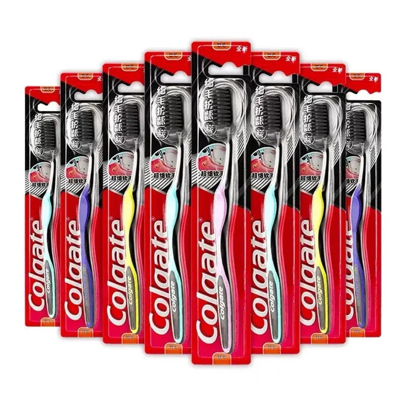 Colgate 8 PCS Fine Bristle Gingival Toothbrush Bamboo Charcoal Soft Bristles Care Family Pack Adult Soft